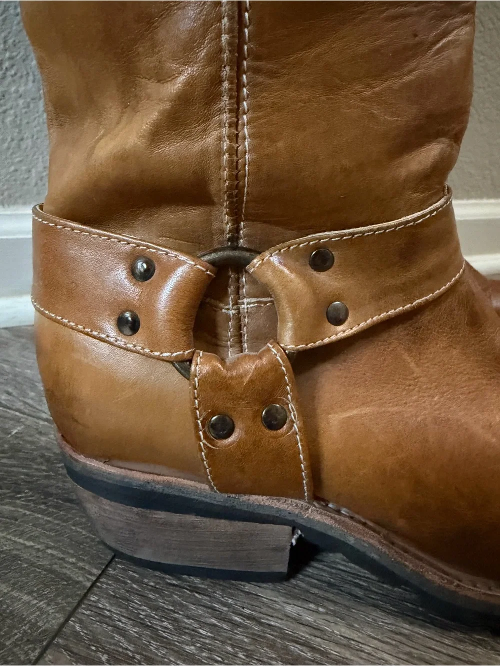 FREEBIRD by Steven Wagner Cognac Leather Tall Harness Boots Sz 10